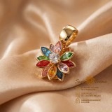Pandantiv Flora Rainbow cu floare E i cristale zirconia multicolore, placat cu aur 18K, 1,5 cm , Brazilia