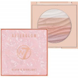 Paleta cu iluminator si fard de obraz, W7, Afterglow, Blush &amp; Highlight, 4 Nuante