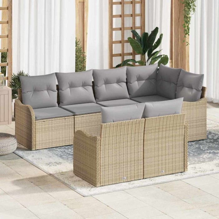vidaXL Set de canapele pentru grădină cu pernă 7 pcs Bej Rattan poli 3345740