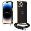 Husă iPhone 15 Pro Neagră cu Șnur Reglabil E-Lush, TPU Moale, Model Love Heart