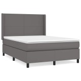 Cumpara ieftin Pat box spring cu saltea, gri, 140x200 cm, piele ecologica
