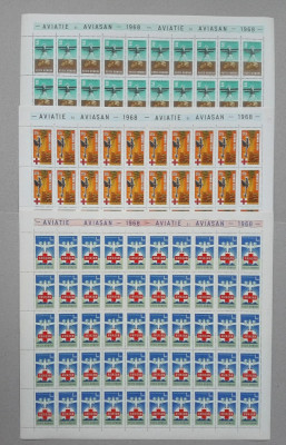 TIMBRE ROM&amp;Acirc;NIA LP667/1968 AVIATIE SI AVIASAN 4 coli de 50 timbre MNH (descriere) foto