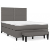 Cumpara ieftin Pat box spring cu saltea, gri, 140x200 cm, piele ecologica