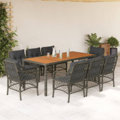 Set mobilier gradina cu perne, 9 piese, gri, poliratan