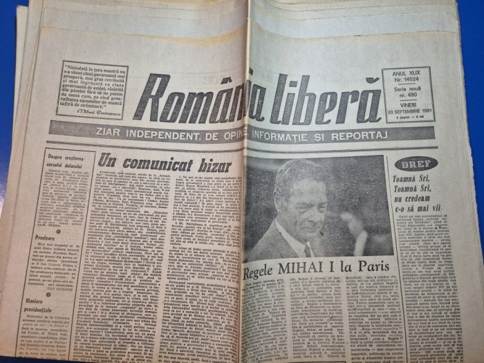 ziarul romania libera 20 septembrie 1991 - regele mihai la paris
