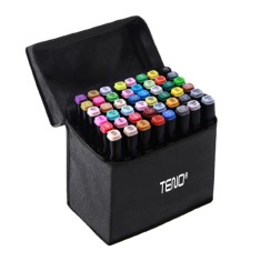 Set 48 Markere Teno&reg;, geanta de depozitare inclusa, 2 tipuri de varf, pe baza de alcool, culori intense, multicolor