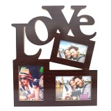 Cumpara ieftin Rama Foto Lemn Colaj 3 Rame Love, 33cm, 10x15cm &amp; 10x10cm, Maro, Decor Perete, Fotografii Multiple