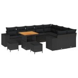 vidaXL Set de canapele pentru grădină cu pernă cu pernă 12 pcs Negru 3363989