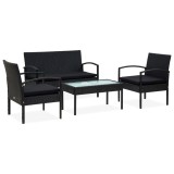 vidaXL Set mobilier de grădină cu perne, 4 piese, negru, poliratan 45788