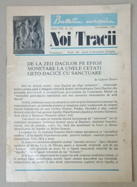 NOI TRACII , REVISTA FONDATA DE JOSIF CONSTANTIN DRAGAN , NR.84 , 1981