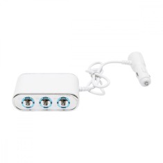 Adaptor bricheta auto tripla 12/24V alb cu intrerupator individual si 1 port USB 5V 2.1a