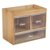 Organizator Sertare Bambus 3 Sertare Transparente Plastic Cutie Depozitare Birou Baie Bucatarie