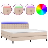Cumpara ieftin Pat cu arcuri, cu saltea si LED, cappuccino 160x200cm piele eco