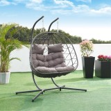 Scaun suspendat dublu Skense cu suport, gri, 198x156x98 cm