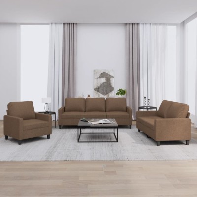vidaXL Set de canapele cu perne, 3 piese, maro, textil foto