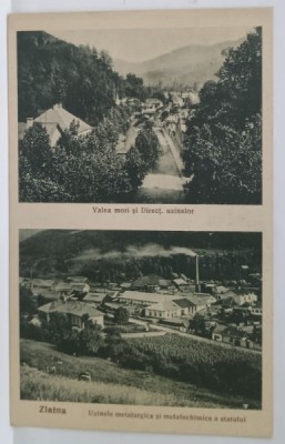 ZLATNA , VALEA MORII SI DIRECTIA UZINELOR si UZINELE METALURGICE SI METALOCHIMICE ALE STATULUI , FOTO - MONTAJ , CARTE POSTALA , 1933 foto
