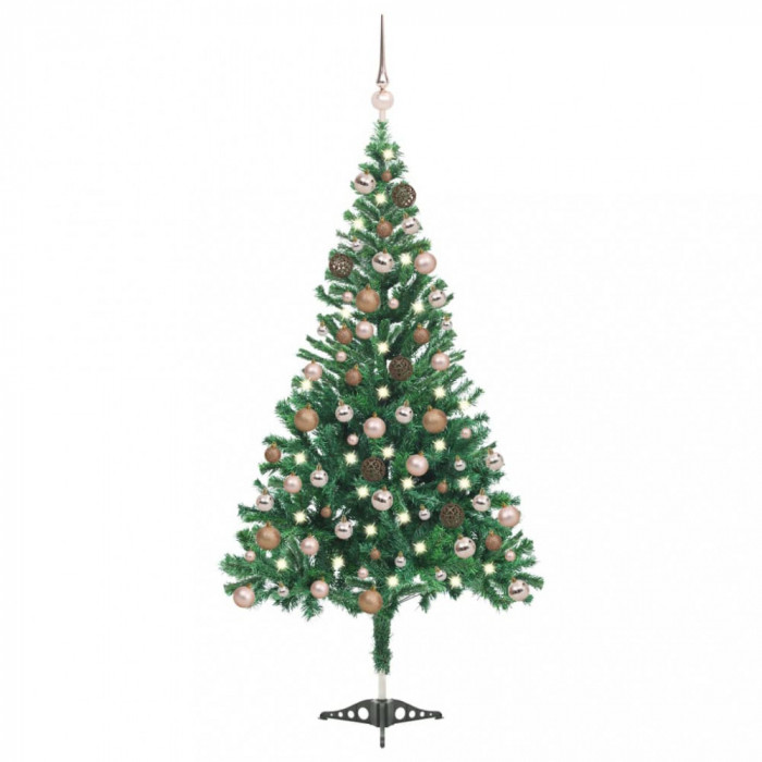 Brad de Crăciun artificial cu LED-uri&amp;globuri 180 cm 564 ramuri