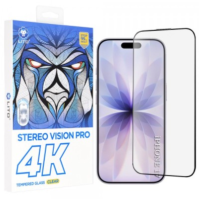 Folie de protectie Ecran Lito D+ Max 4K pentru Apple iPhone 17 / 16 Pro, Sticla Securizata, Full Glue, Neagra foto