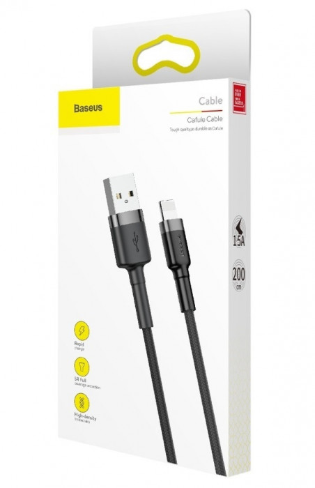 Cablu Baseus Cafule Cablu Din Nailon Durabil USB / Lightning QC3.0 1.5A 2M Negru CALKLF-CG1