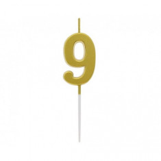 Lumanare tort cifra 9, auriu metalic, 9.5 cm