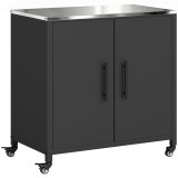 Outsunny Dulap de grădină din metal, dulap de depozitare exterior, blat din oțel inoxidabil și roți, Negru | Aosom Romania