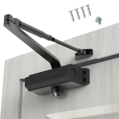 Amortizor Usa Inchidere Automata, Reglaj Lenta/Rapida, Silentios, Design Modern, pentru Usi Interioare si Exterioare, 65 kg, Kit Montaj Inclus, Negru