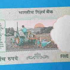Bancnota India 5 Rupees - serie O2E 044682 - UNC Superba