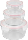 Set 3 caserole rotunde din sticla borosilicata cu capac, 370/800/1500 ml