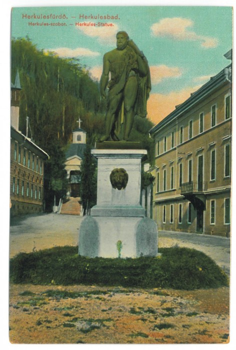 5431 - Baile HERCULANE, Caras-Severin, Hercules statue - old postcard - unused