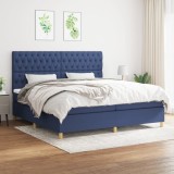 Cumpara ieftin Pat box spring cu saltea, albastru, 200x200 cm, textil