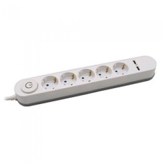 Prelungitor 5 Intrari Intrerupator iluminat &amp; 2 Port-uri USB 3G 1.5mm x 3m Alb Automotive TrustedCars