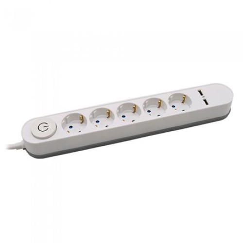 Prelungitor 5 Intrari Intrerupator iluminat &amp; 2 Port-uri USB 3G 1.5mm x 3m Alb Automotive TrustedCars