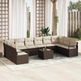 VidaXL Set de canapele pentru grădină 11 pcs Maro Rattan poli 3346568