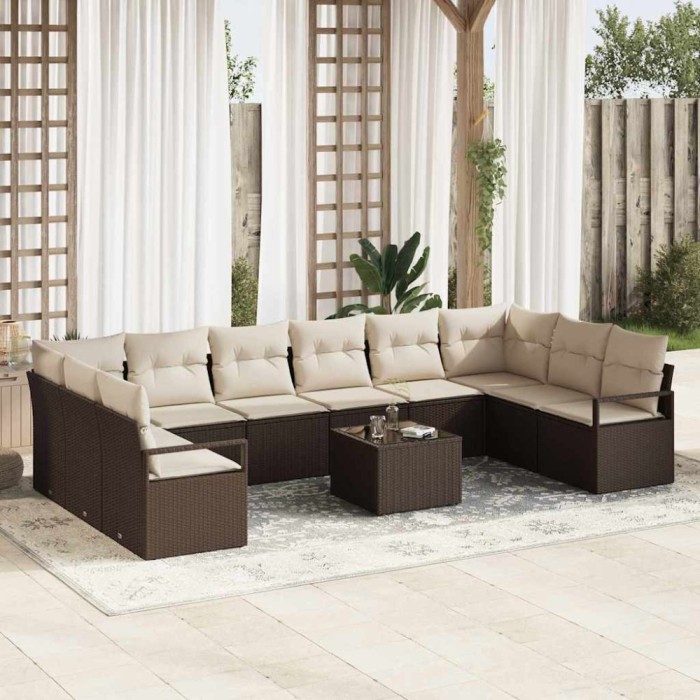 vidaXL Set de canapele pentru grădină 11 pcs Maro Rattan poli 3346568