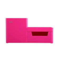 Suport Birou Deli, 3 Compartimente si Sertar, Roz, Plastic, Suport pentru Birou, Suport de Birou, Suport Accesorii Birou, Suport Instrumente de Scris, foto