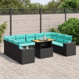 Cumpara ieftin Set canapele de grădină cu perne, 10 piese, negru, poliratan