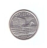 Moneda SUA 25 centi/quarter dollar 2001 P, Kentucky 1792, stare buna, curata