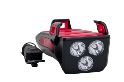 FAR LED PENTRU BICICLETA CU SUPORT PENTRU TELEFON SI CLAXON (REINCARCABIL USB) PowerTool TopQuality foto