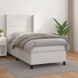 Cumpara ieftin Pat box spring cu saltea, alb, 100x200 cm, piele ecologică