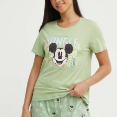 women'secret pijamale de bumbac Mickey culoarea verde, bumbac, 3137655