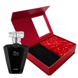 Cumpara ieftin Cutie cadou Love Forever cu 12 trandafiri de sapun si apa de parfum Avon Rare Onyx pentru femei 50 ml, parfum floral-oriental ambrat, cadou elegant si