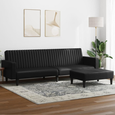vidaXL Set de canapele, 2 piese, negru, piele ecologică foto