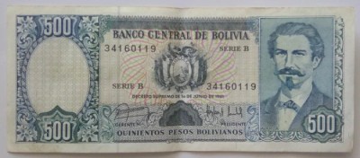 Bancnota - Bolivia - 500 Pesos Bolivianos 01-06-1981 foto