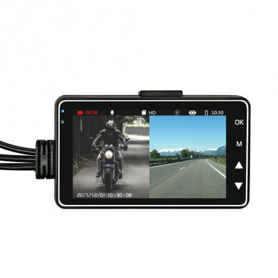 Camera Video Motocicleta Dubla Techstar&amp;reg; MT18 3MP HD 720P 50fps Display 3Inch foto
