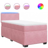 Cumpara ieftin Pat box spring cu saltea, roz, 80x200 cm, catifea