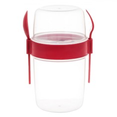 Caserolă Alimente Plastic, Capacitate 1.1L, Roșu, Lingură și Furculiță Incluse