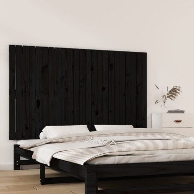 vidaXL Tăblie de pat pentru perete, negru, 147x3x90 cm, lemn masiv pin 824897 foto