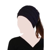 Caciula tricotata cu orificiu pentru coada de cal, model gros, stil casual de iarna - Negru