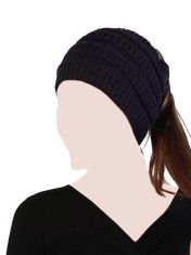 Caciula tricotata cu orificiu pentru coada de cal, model gros, stil casual de iarna - Negru