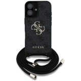 Husa pentru iPhone 16 - Guess Hardcase 4G Big Logo with Cord Strap (GUHCP16SP4GMGCRK) - Black
